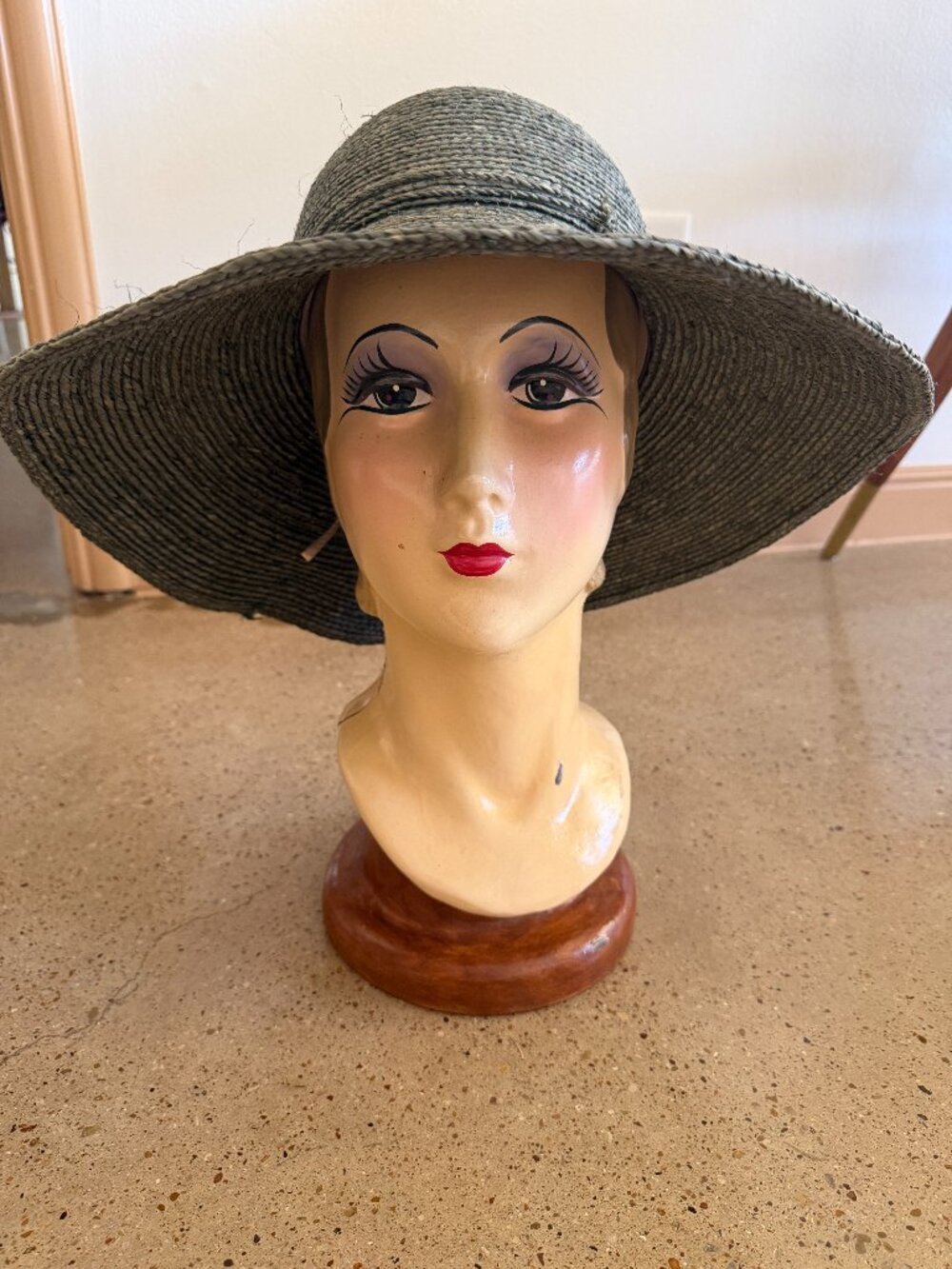 Flora Bella 100% Raffia Wide Brim Floppy Sun Hat Gray Green Beach OS